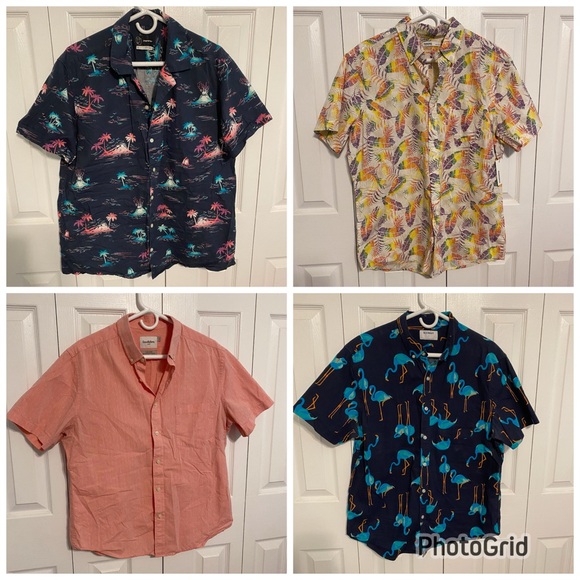 Bundle of 4 Button Down Shirts! (2 Tropical/Hawaiian pattern,1 flamingo,1 solid) - Picture 1 of 13